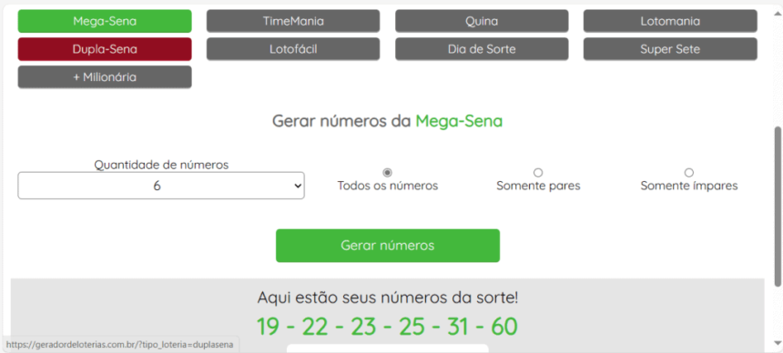 1 - cinco sites para escolher números para mega sena